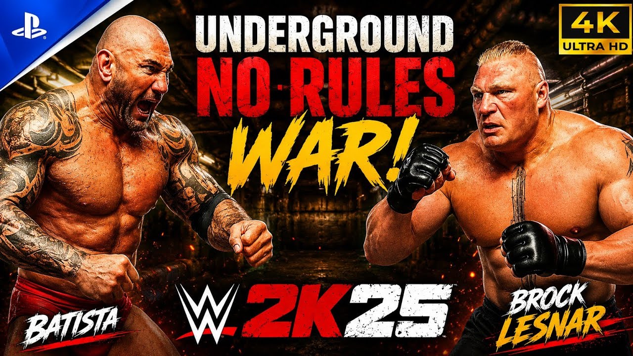 Batista vs Brock Lesnar - Underground No Rules War! | WWE 2K25 Ps5 Gameplay