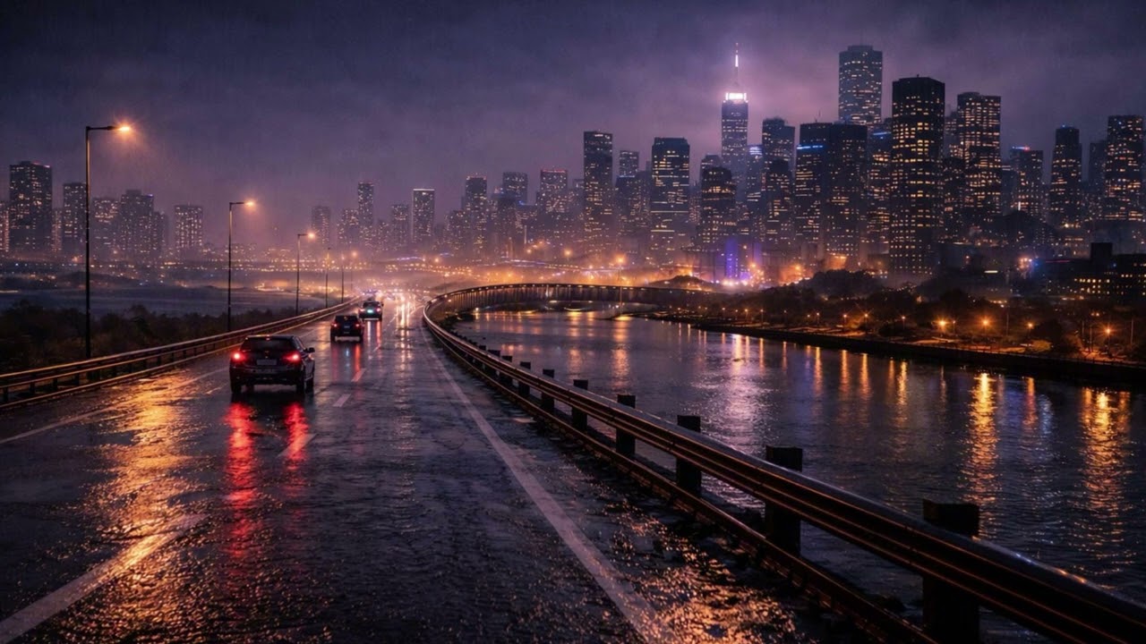 1 Hour Night Skyline Flow 🌧️ Atmospheric Focus Music for Deep Work
