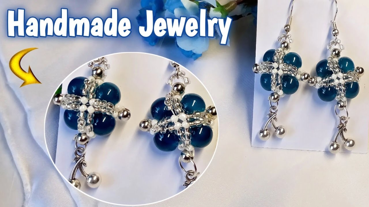 Blue Beaded Earrings Making Tutorial | Easy Handmade Beaded Earrings at Home