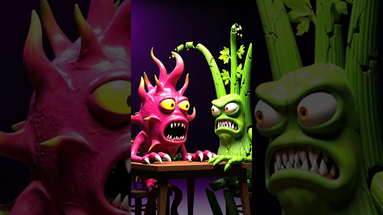 Dragon Fruit Monster vs Celery Beast! | Creepy-Funny 3D Horror Short 😱👹 #3dhorror #animation #funny