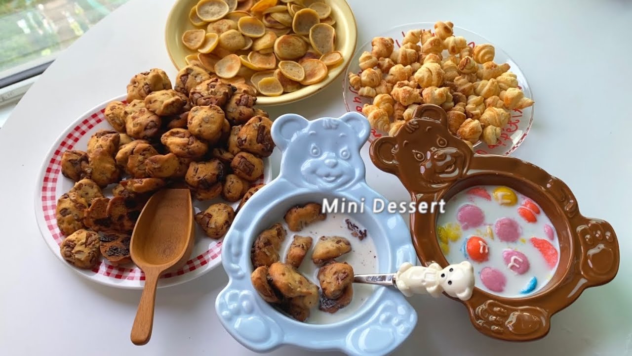 미니 디저트 만들기🤎/ 미니 마카롱, 미니 크로와상, 미니 초코칩 쿠키, 미니 핫케이크 시리얼