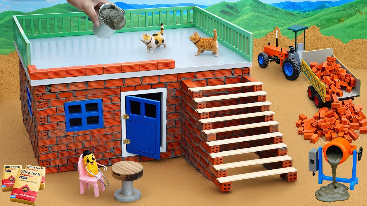 Two Robbers Destroy a Mini Brick House🏚️ | DIY tractor🚜- Based House Building Science Project