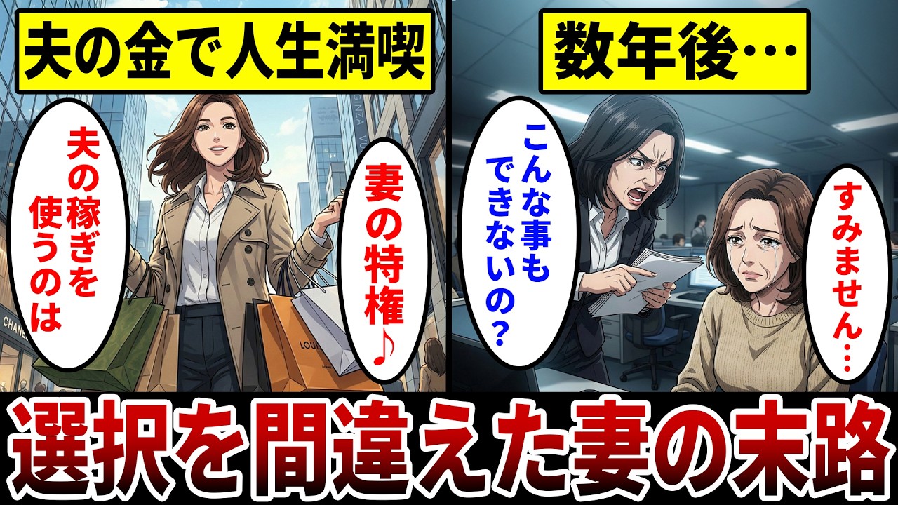 【漫画】大手IT企業エリート旦那の浪費家妻『勝ち組を確信した妻の悲惨な末路』選択を間違えた女の転落人生…。