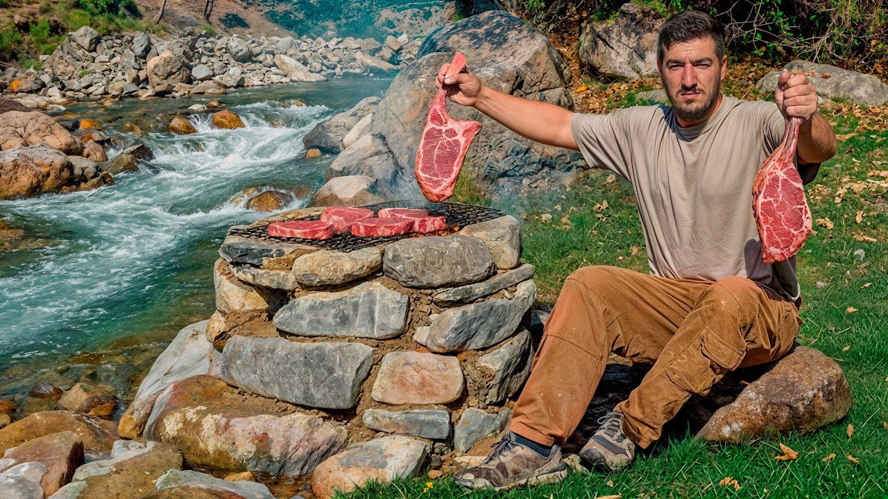 Grilling Giant Tomahawk Steaks in the Wild | Survival Cooking