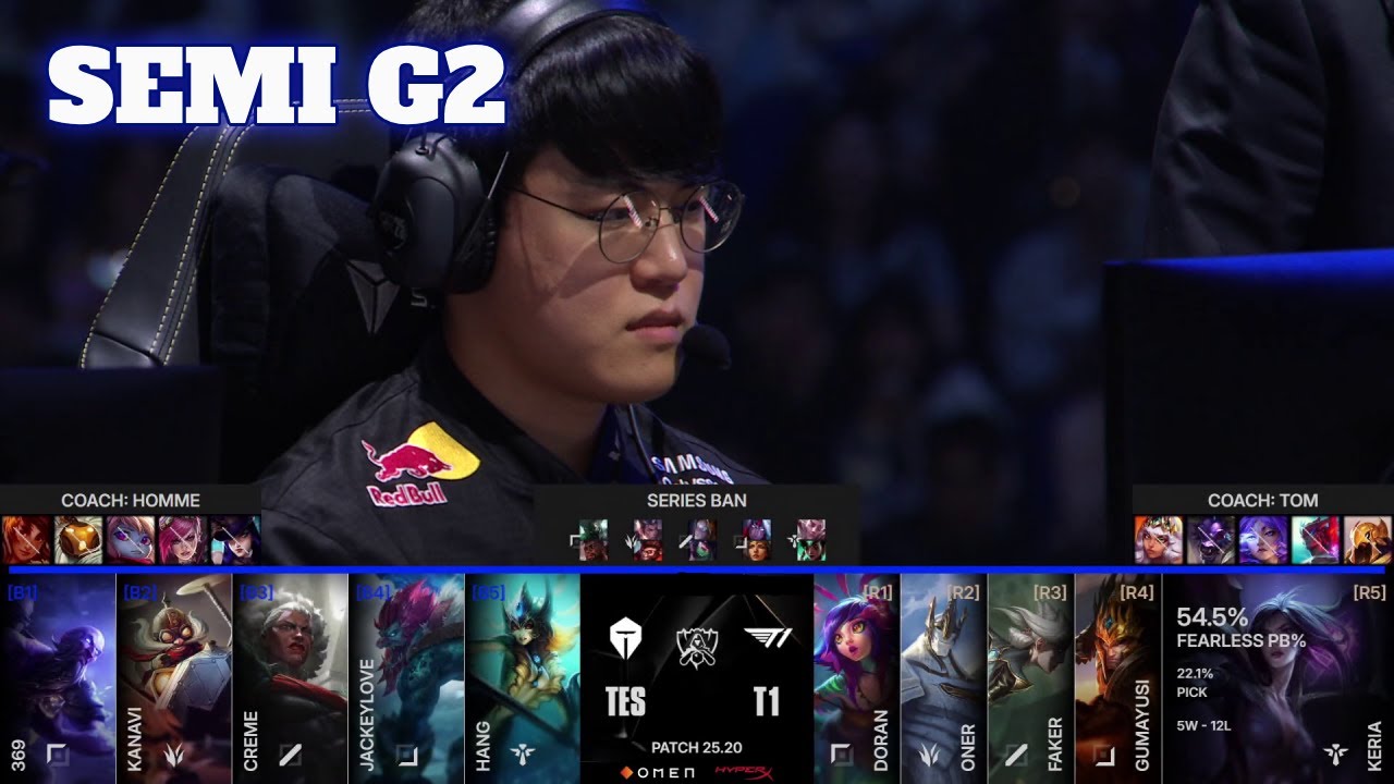 T1 vs TES - Game 2 | Semi Final LoL Worlds 2025 | T1 vs Top Esports G2 full