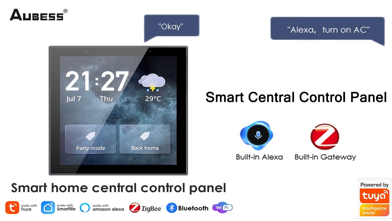AUBESS Smart Central Control Panel Built-in Alexa Built-in Zigbee Gateway Work with Alexa Smart Life