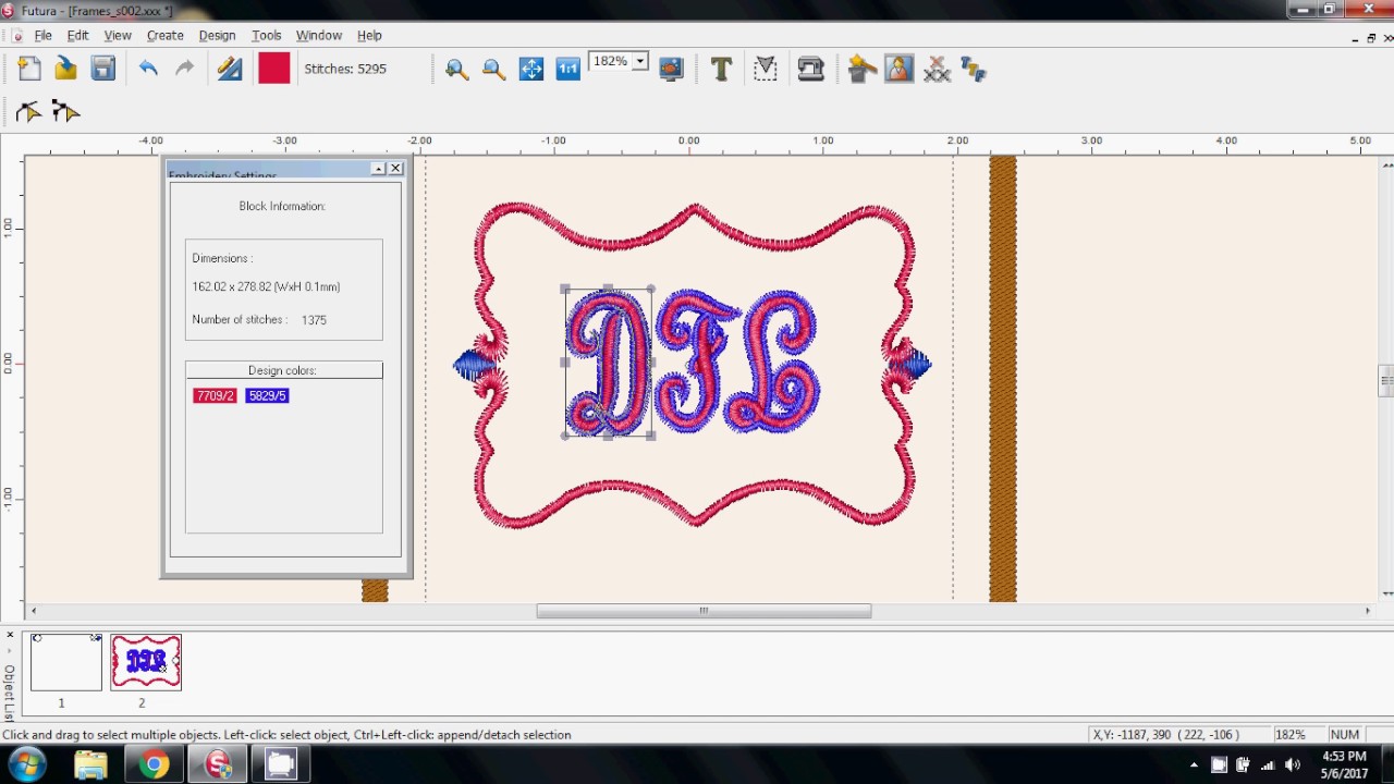 Monogram with satin border, in a frame. For Debra.