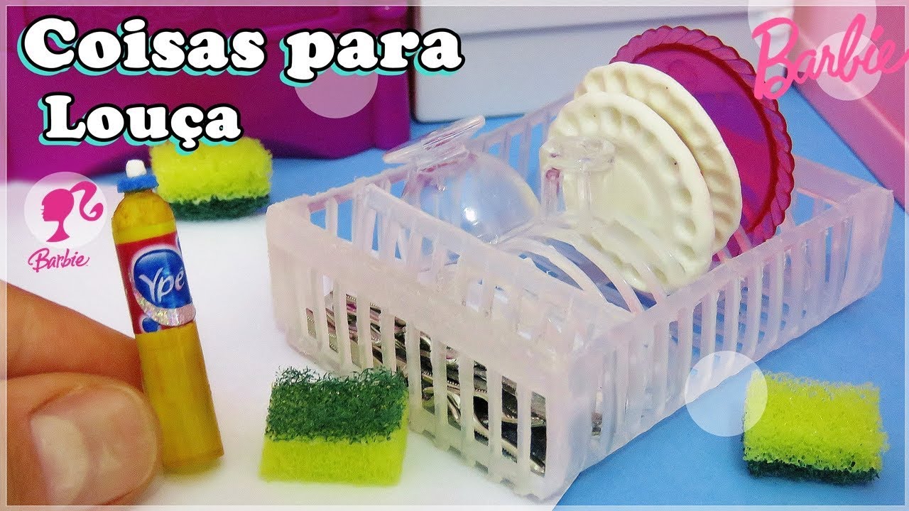 3 Coisas de Louça e Limpeza para Barbie | Como Fazer Escorredor de Pratos e Detergente para Barbie