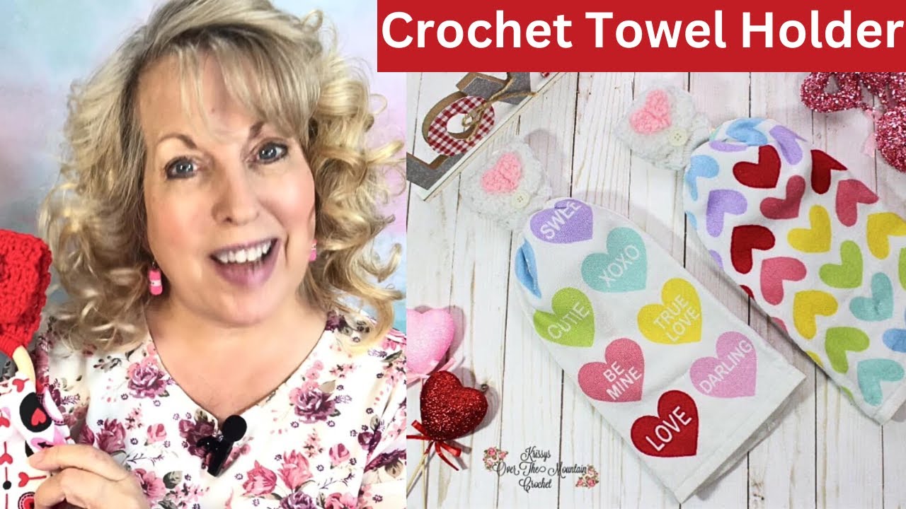 How to Crochet A Floating Heart Stitch Towel Holder With Wooden Ring Tutorial
