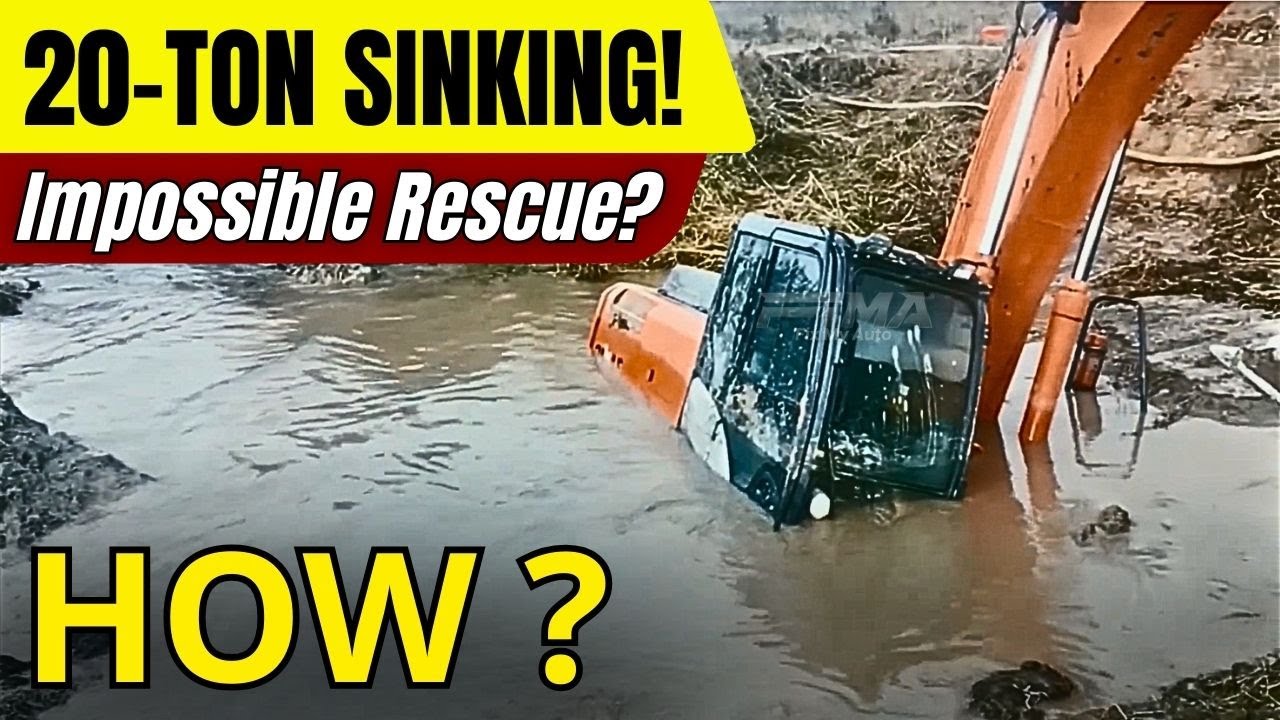 20-Ton Excavator Sinks in Mud&hellip; 6 Cables vs Nature: Impossible Rescue or Total Disaster?