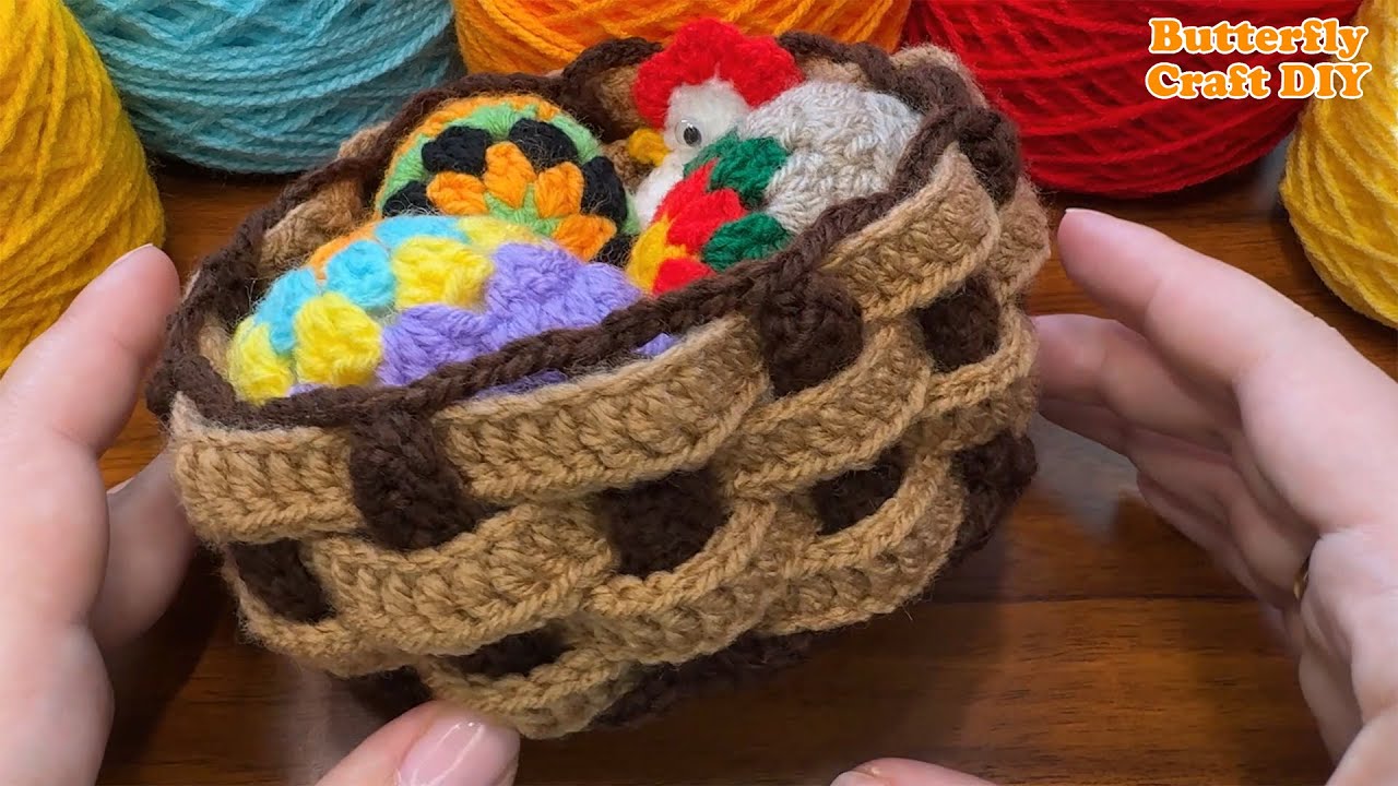 Пасхальная корзинка крючком / Пасхальный узор крючком для начинающих.