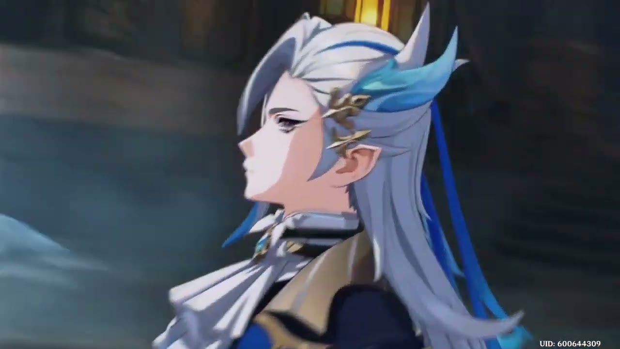 Genshin Impact Neuvillette stepping in to stop the water break for sure! cutscene