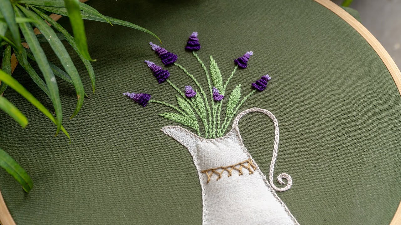 Hand Applique Stitch Work - Hand Embroidery Flower Vase