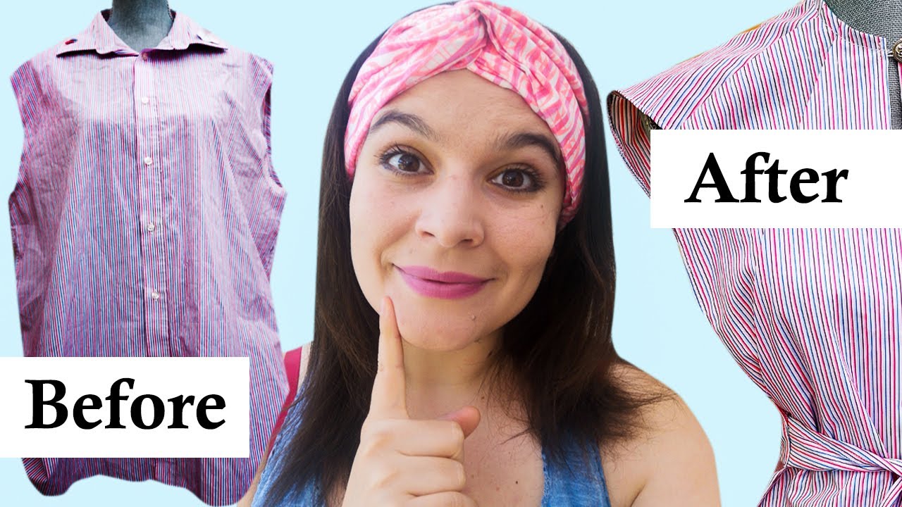 Upcycling clothes - making  fashion top with pleats from an old shirt