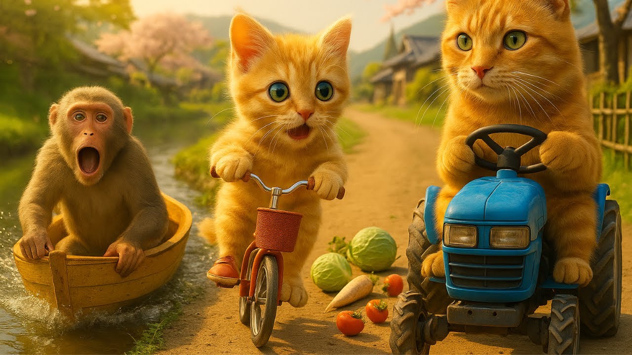 Baby Cat & Monkey Save Mama Cat 🐾 Farm, Fishing & Healing Journey