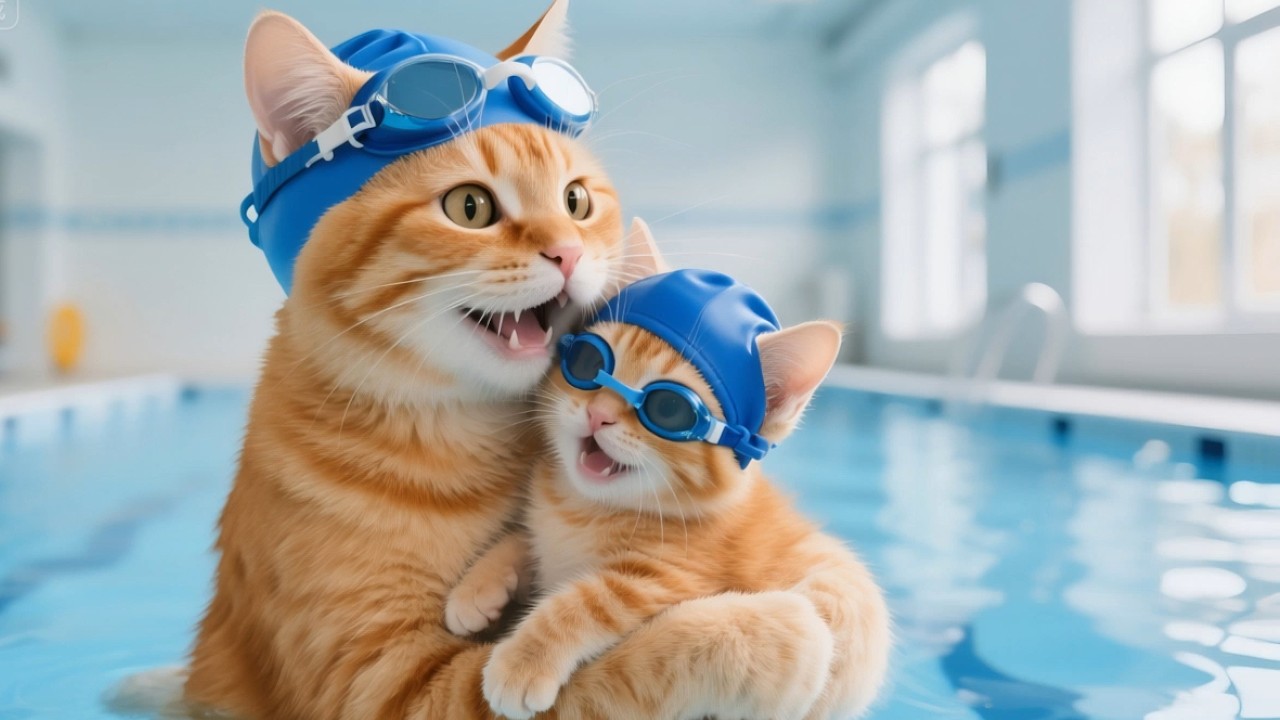 The kitten learned to swim! 🐱🏊🐾 #cute #cat #funny #kitten #viralvideo