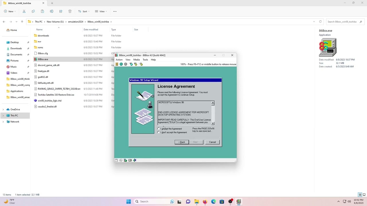 Installing Toshiba Windows 98 On 86Box