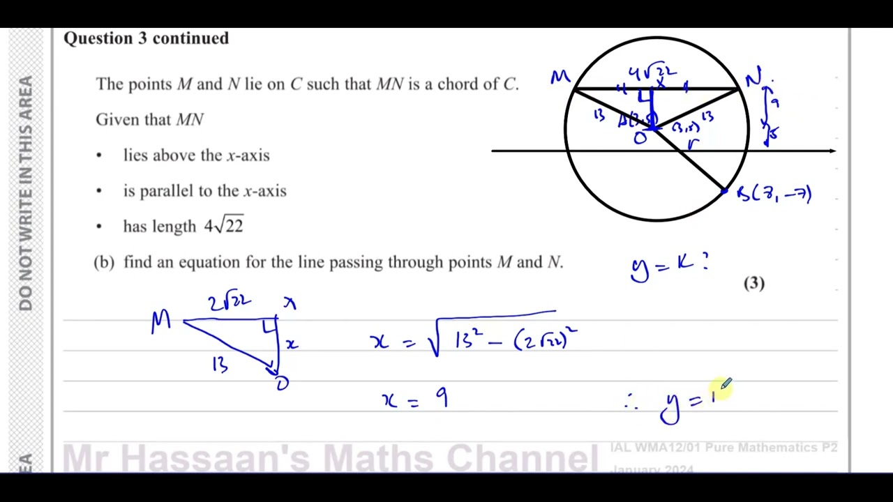 WMA12/01, (Edexcel), IAL, P2, January 2024, Q3, The Equation of Circles