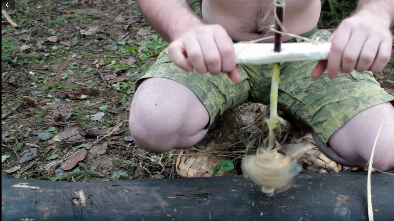 Primitive BUSHCRAFT, NO TOOLS, Made Cord Drill and Pump Drill, Camping in Tiny Shelter