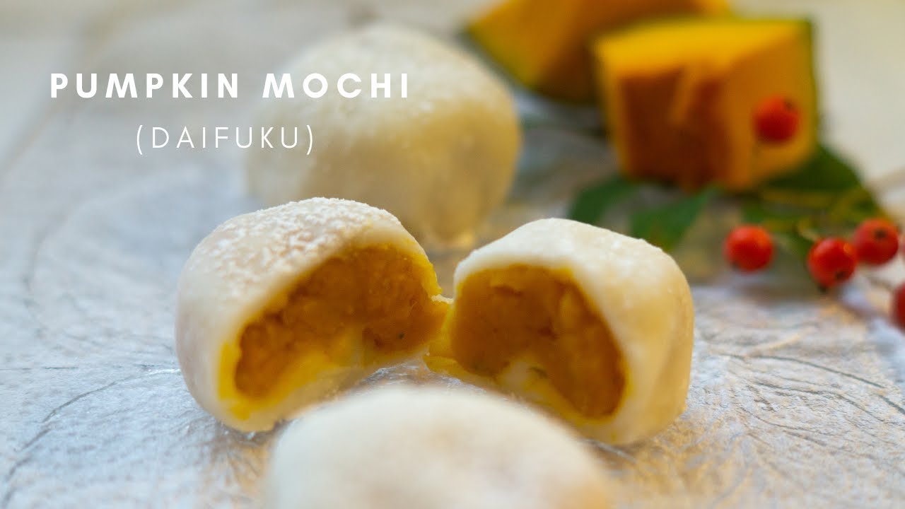 Mochi with Pumpkin Filling (vegan Japanese sweets) | かぼちゃ大福