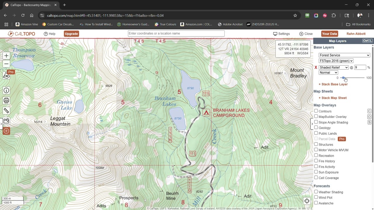 CalTopo Base Maps and Overlays