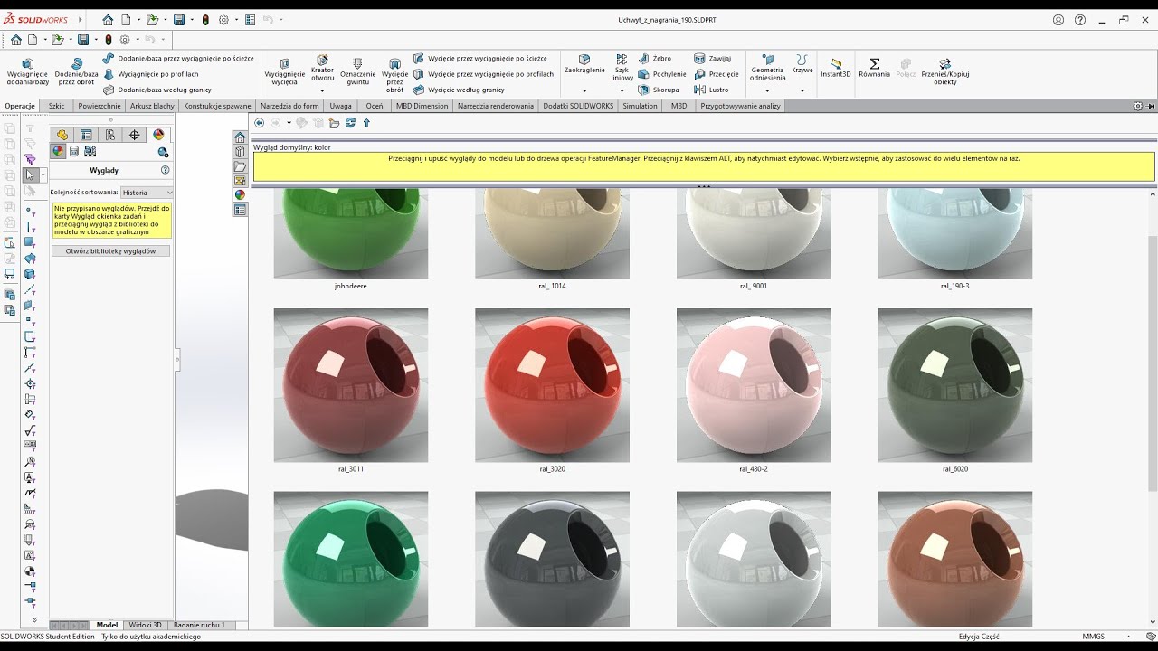 [#193] Paleta RAL - konfiguracje kolorów i stany wyświetlania w SolidWorks | Poradnik | Tutorial