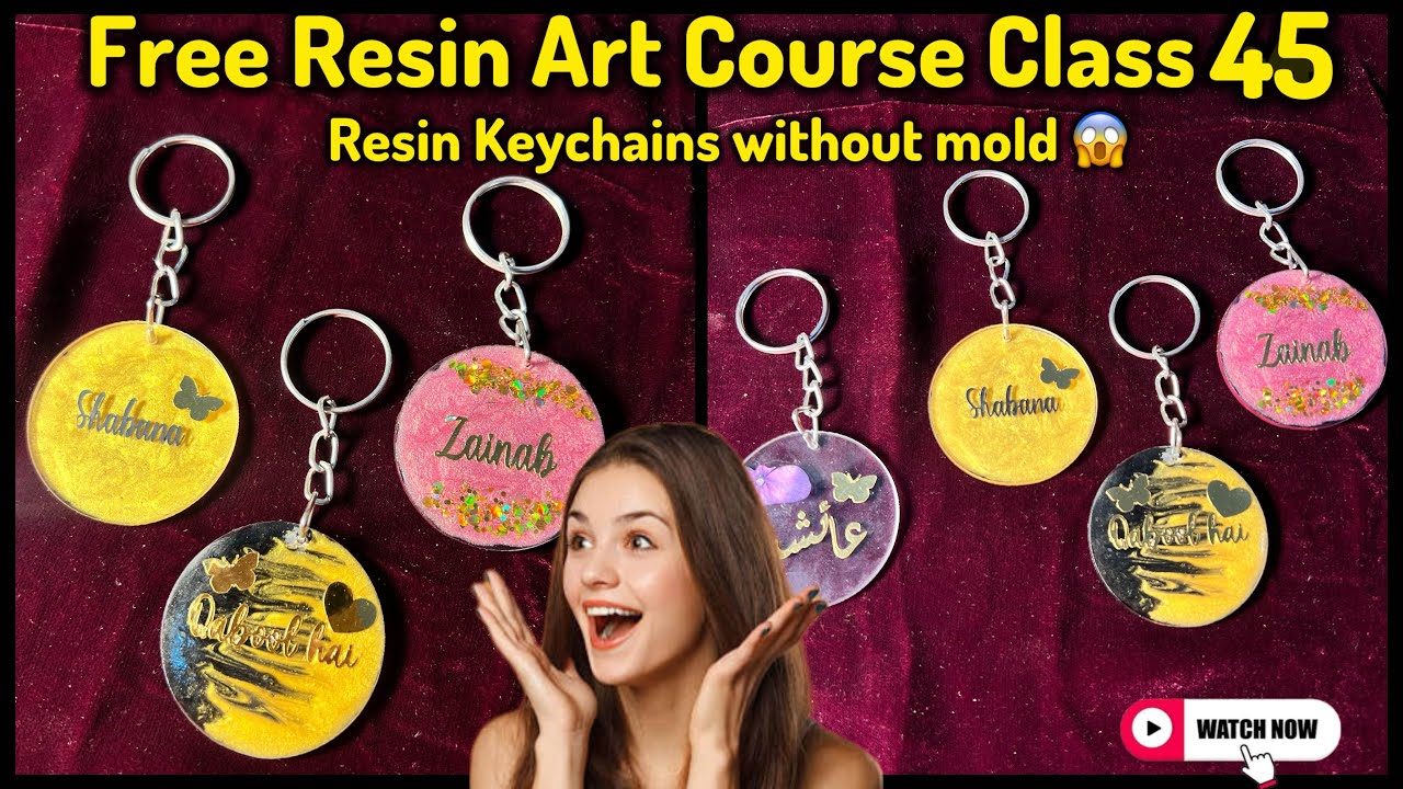 Free Resin Art Course Class 45 | Resin Keychains without mold 😱