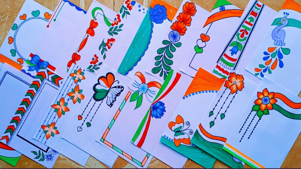Tricolour🇮🇳 Border Designs /Project Work Designs/Desh Bhakti Portfolio/Front Page @Poojacreation1