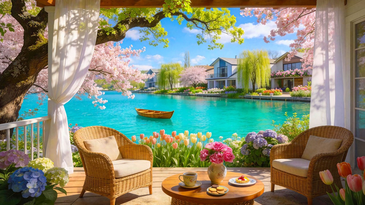 🌸 Spring Lakeside Café with Smooth Jazz | Relaxing Morning Vibes for Calm and Focus