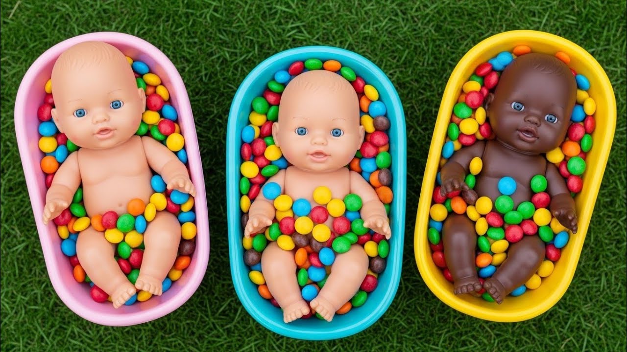 4 Minutes Satisfying with Full of 3 Rainbow BathTubs Candy with M&Ms & Magic Slime Cutting Video Ep1