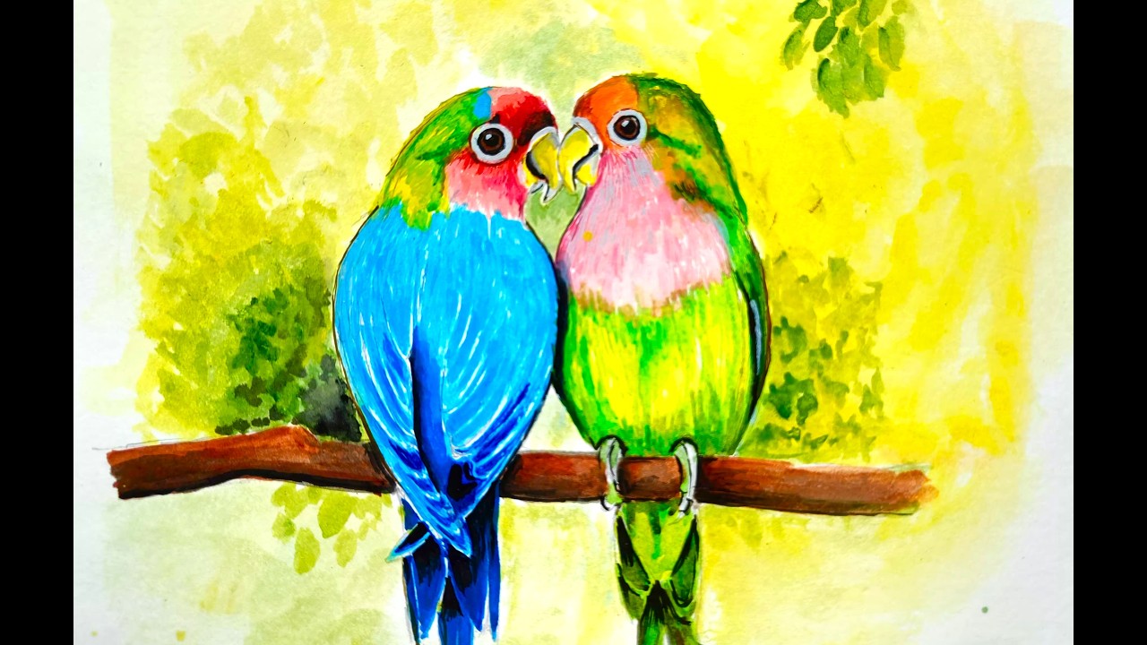 Easy Love Bird Painting II Bird Acrylic Painting II Parrot Drawing