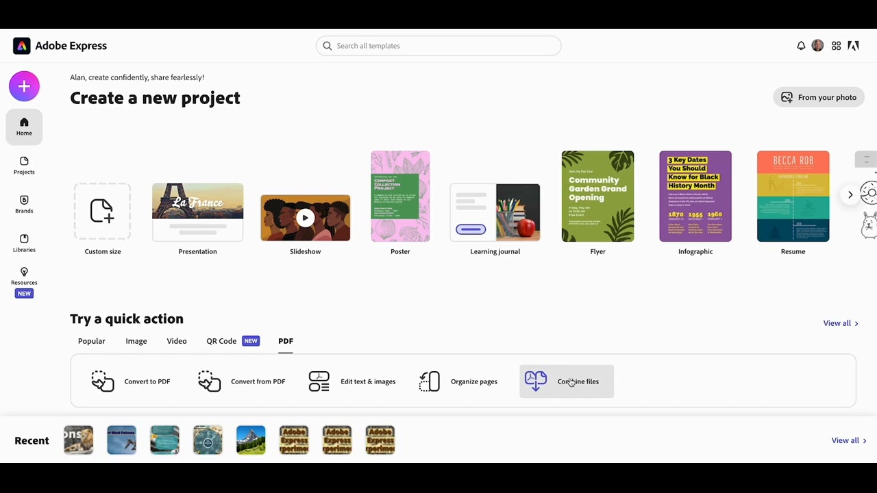 Combining PDF Files in Adobe Express