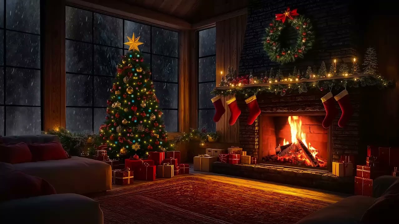 No Ads - Gentle Snowfall Sounds at Night | Cozy Fireplace Ambience for Calm