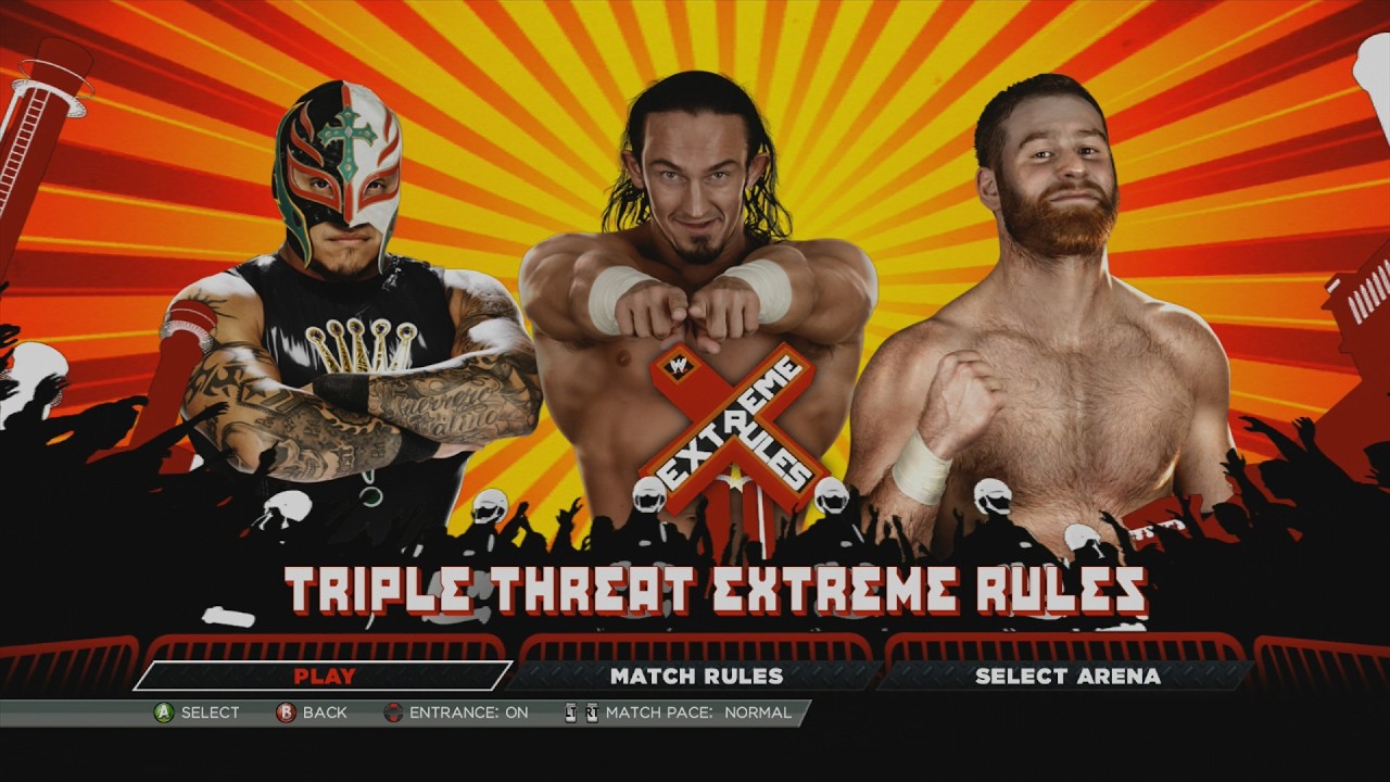 WWE 2K15: REY MYSTERIO VS. NEVILLE VS. SAMI ZAYN - TRIPLE THREAT EXTREME RULES | GAMEPLAY