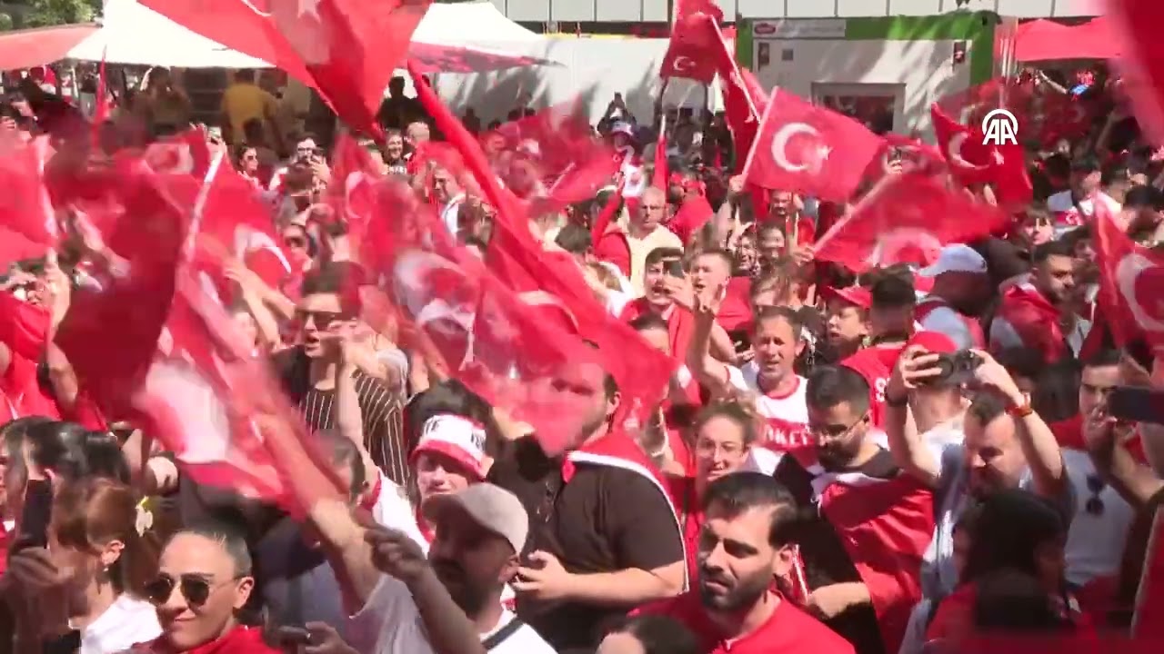 Turkish fans march to Olympiastadion for upcoming Netherlands match