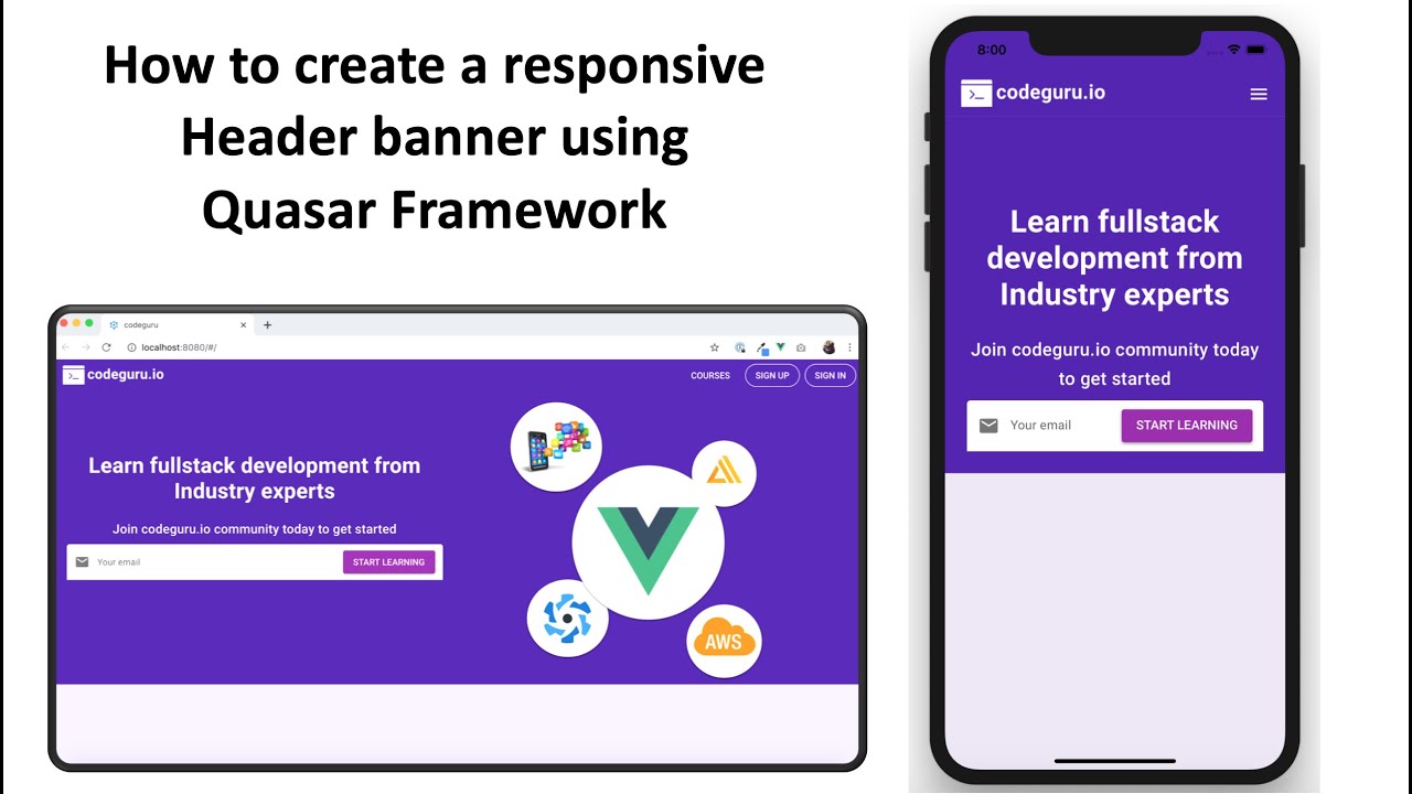 How to create a responsive header banner user Quasar Framework