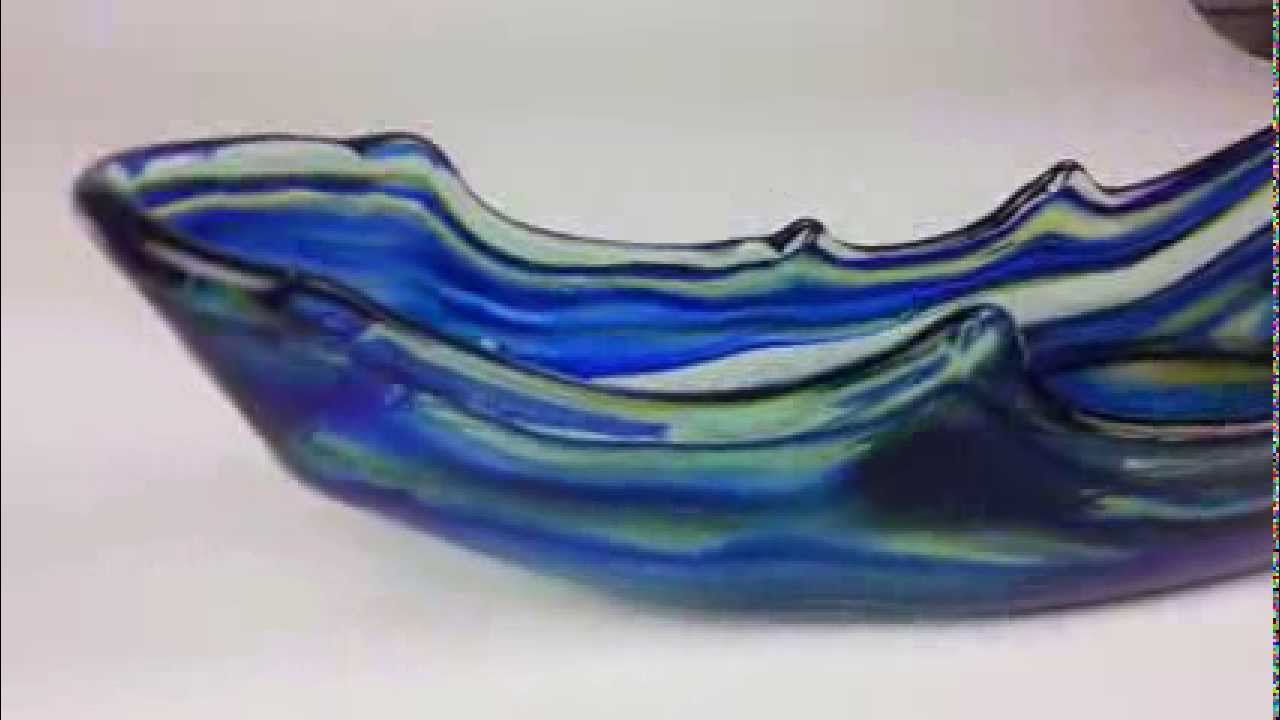 Vintage Art Glass - Free Form Planter - Blue Green & Amber Swirl Pattern