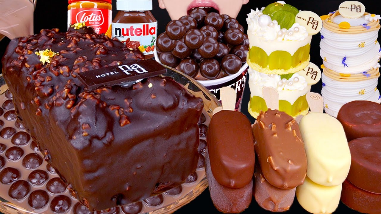 ASMR CHOCOLATE CAKE MALTESERS MAGNUM ICE CREAM KINDER NUTELLA DESSERT MUKBANG 먹방 咀嚼音 EATING SOUNDS