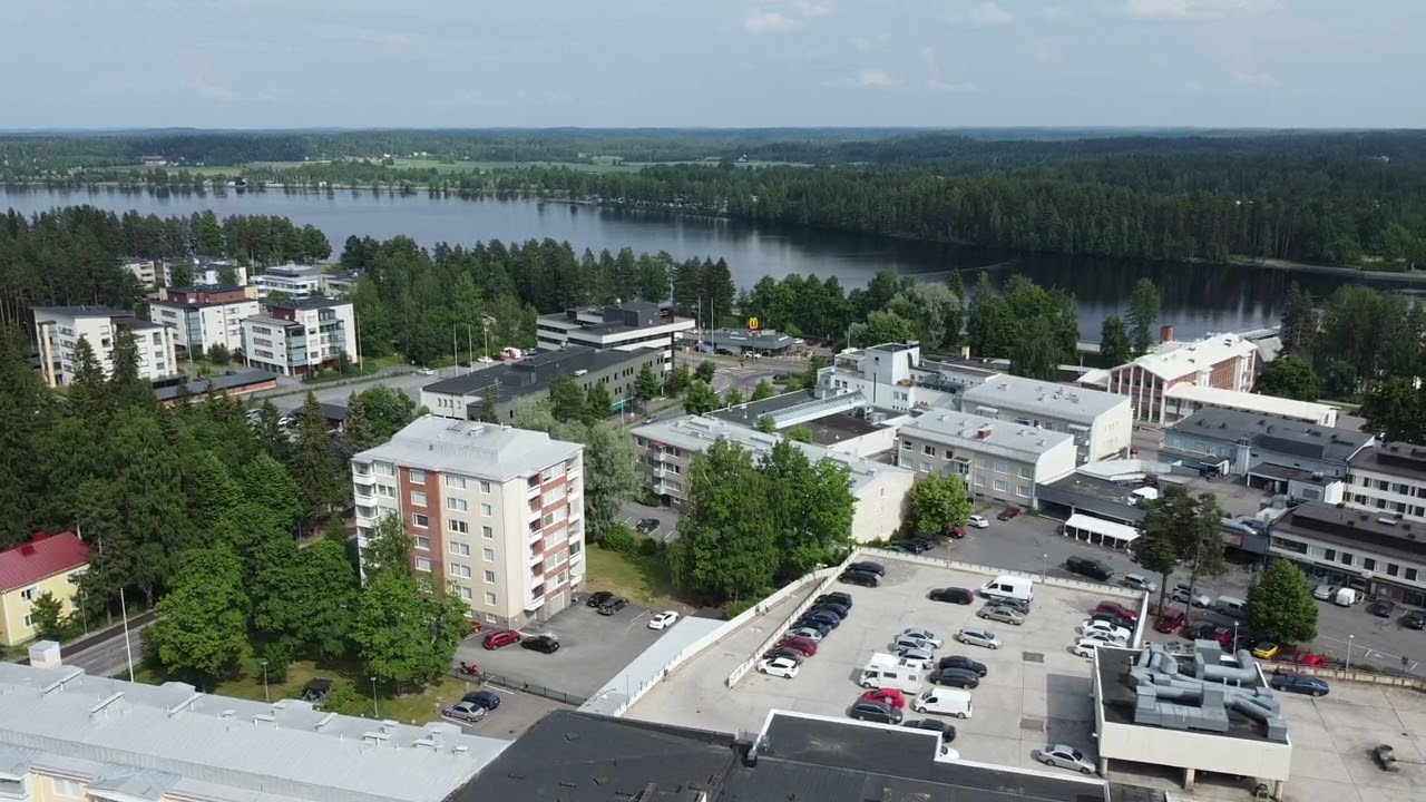 Drone flight over Imatrankoski center in Imatra, Finland 3.7.22 III
