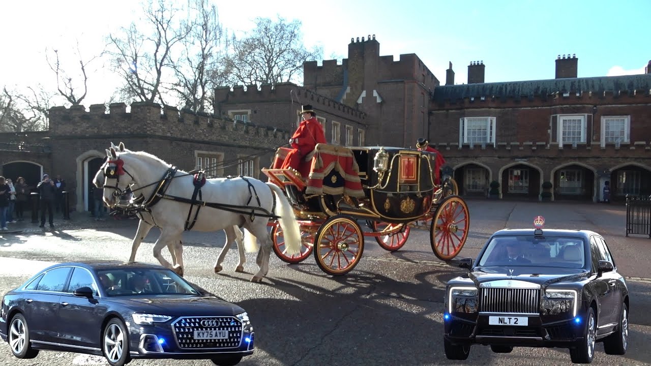 Queen Camilla arriving at Clarence House and ambassadors meeting with King Charles