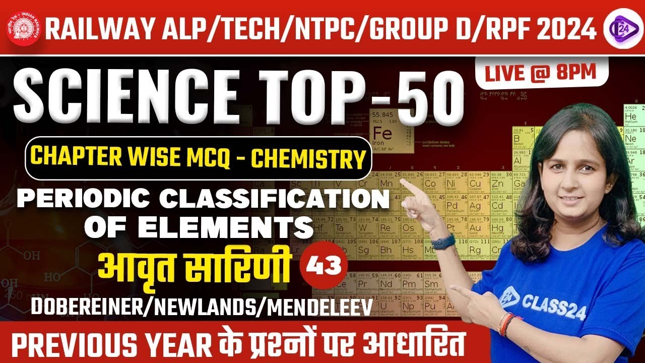 Railway Exam 2024 | Periodic Classification of Elements MCQ | Chapter Wise Chemistry by Shipra Ma'am