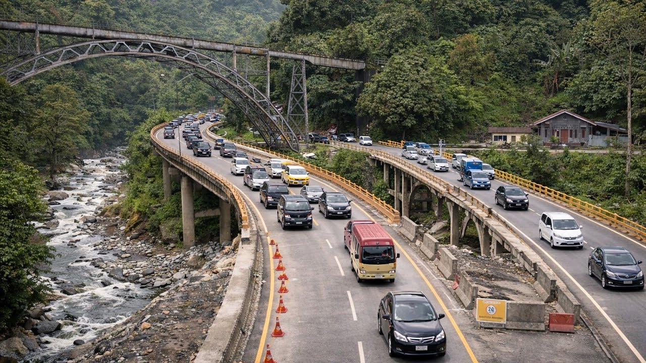 KONDISI JEMBATAN KEMBAR LEMBAH ANAI MENJELANG BERBUKA PUASA,RODA EMPAT ADA YG MELAWAN ARUS
