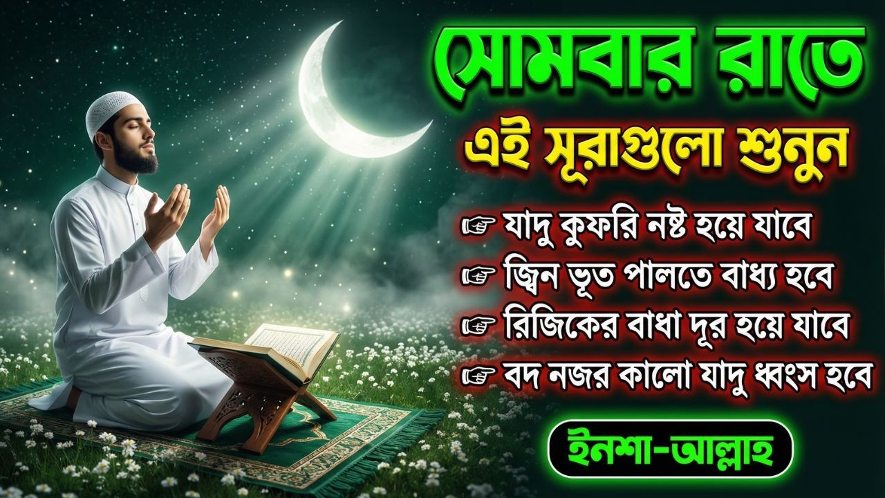 সোমবার রাতে এই সূরাগুলো শুনুন - জীন, ভুত, রোগ, দুশ্চিন্তা এবং মনের আশাপুর্ণ হবে ইনশা-আল্লাহ