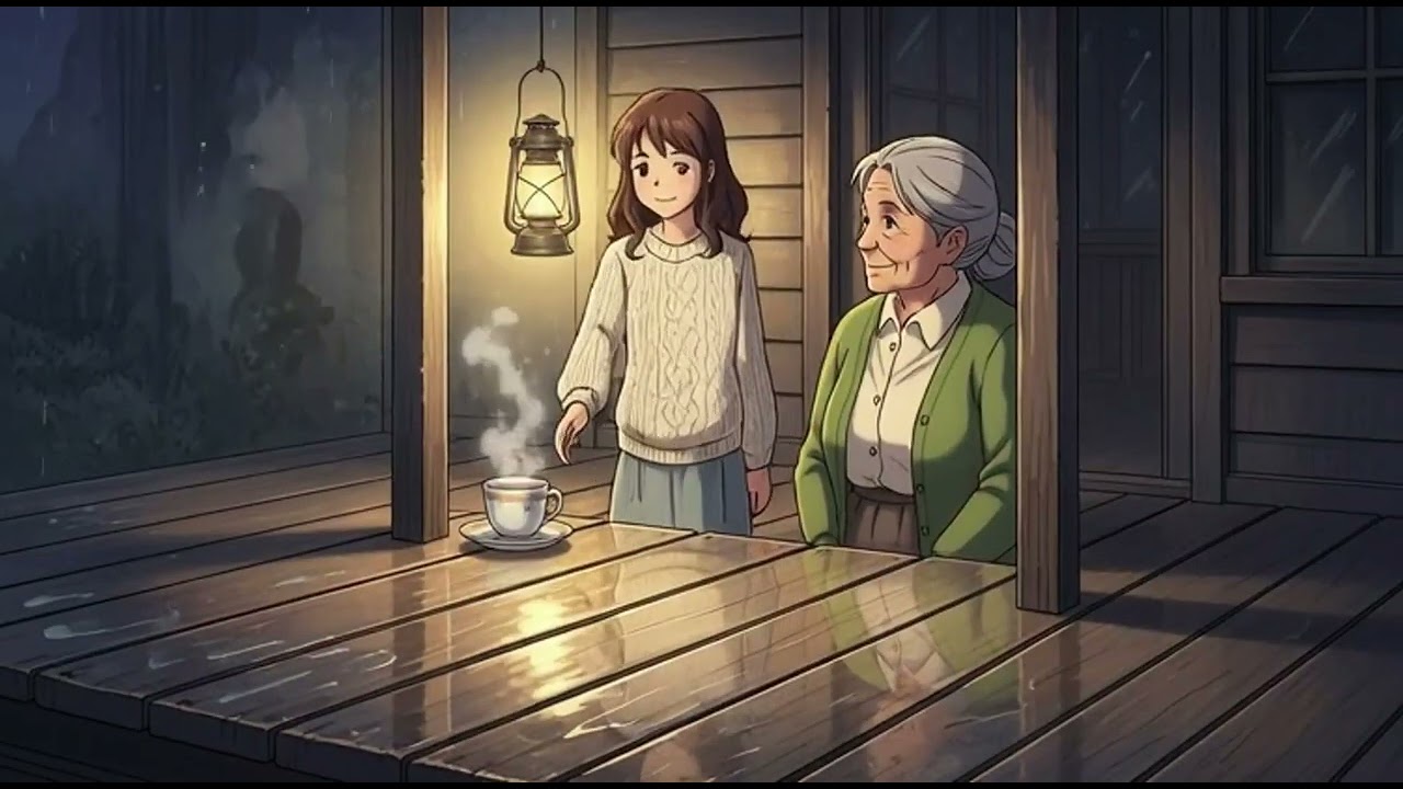 A soft rain falling on the old wooden porch | Making tea and listening to memories
