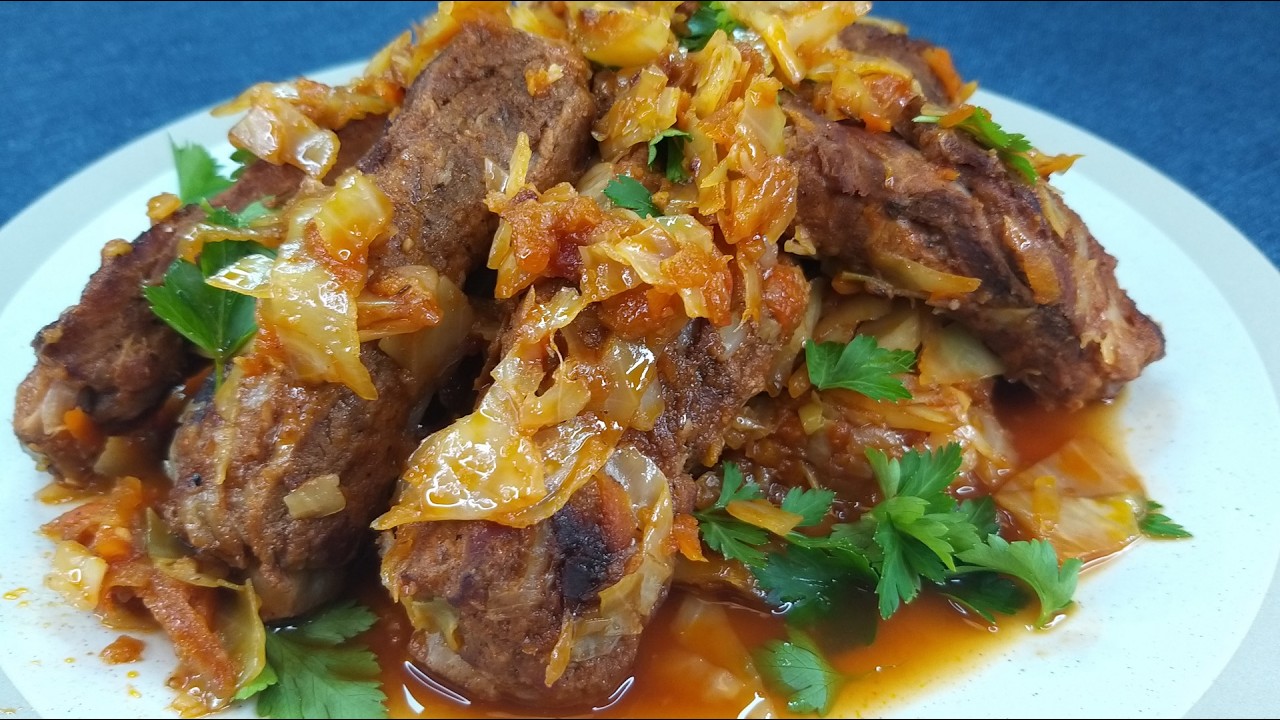 😋 Тушеная Капуста - Рецепт Капусты С Ребрышками ⭐