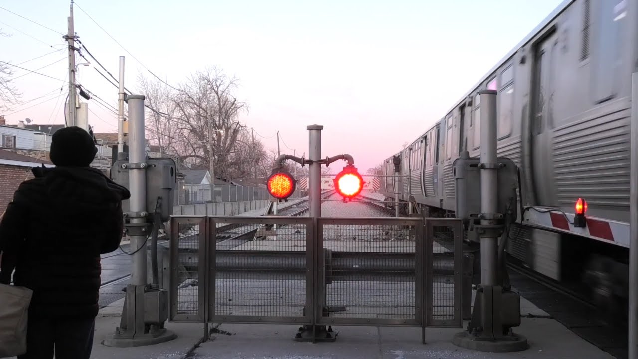 CTA Pink Line Train past Unusual Pedestrian Signal 3/13/22