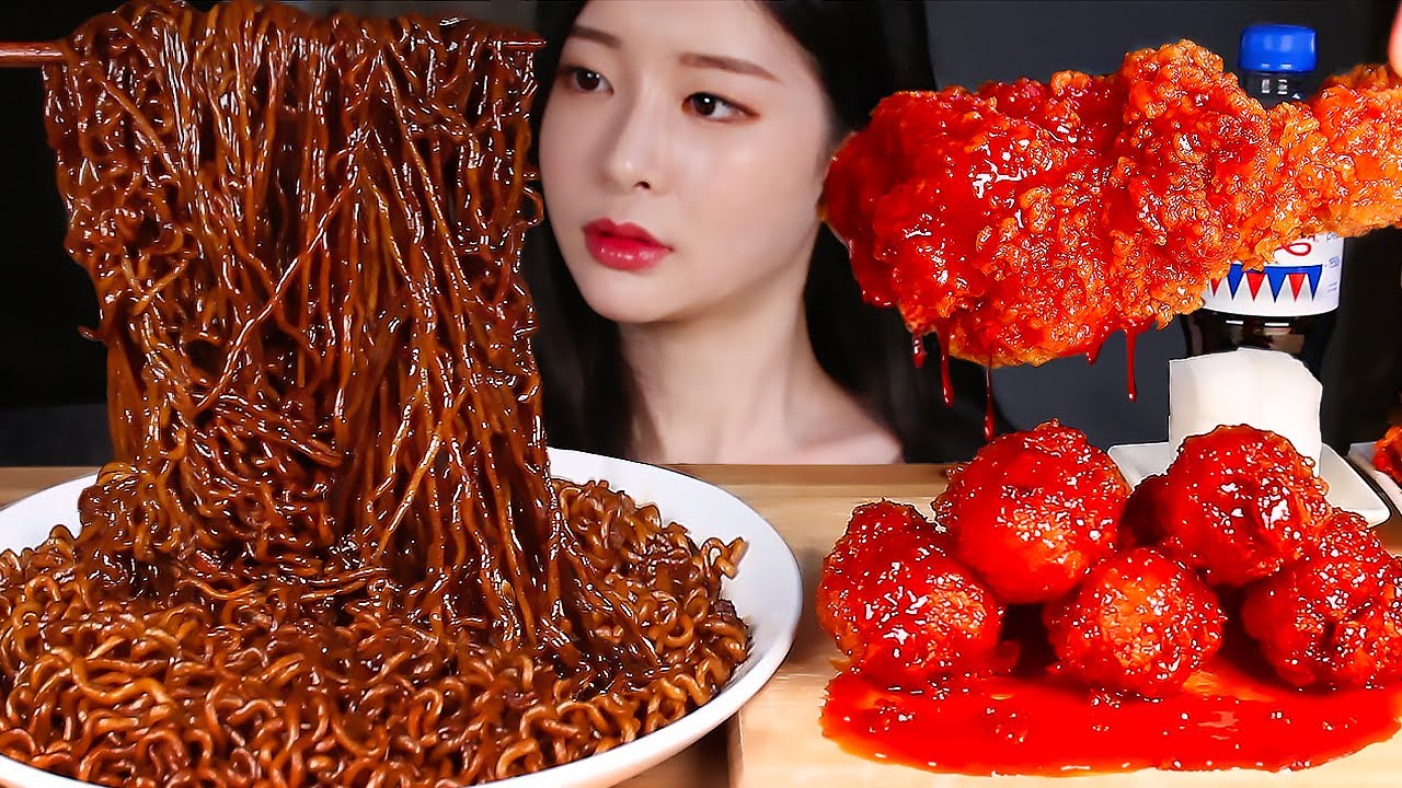 ASMR Лапша из черной фасоли & Острый жареный цыпленок * Пряный перец Jajangmyeon MUKBANG Eating show