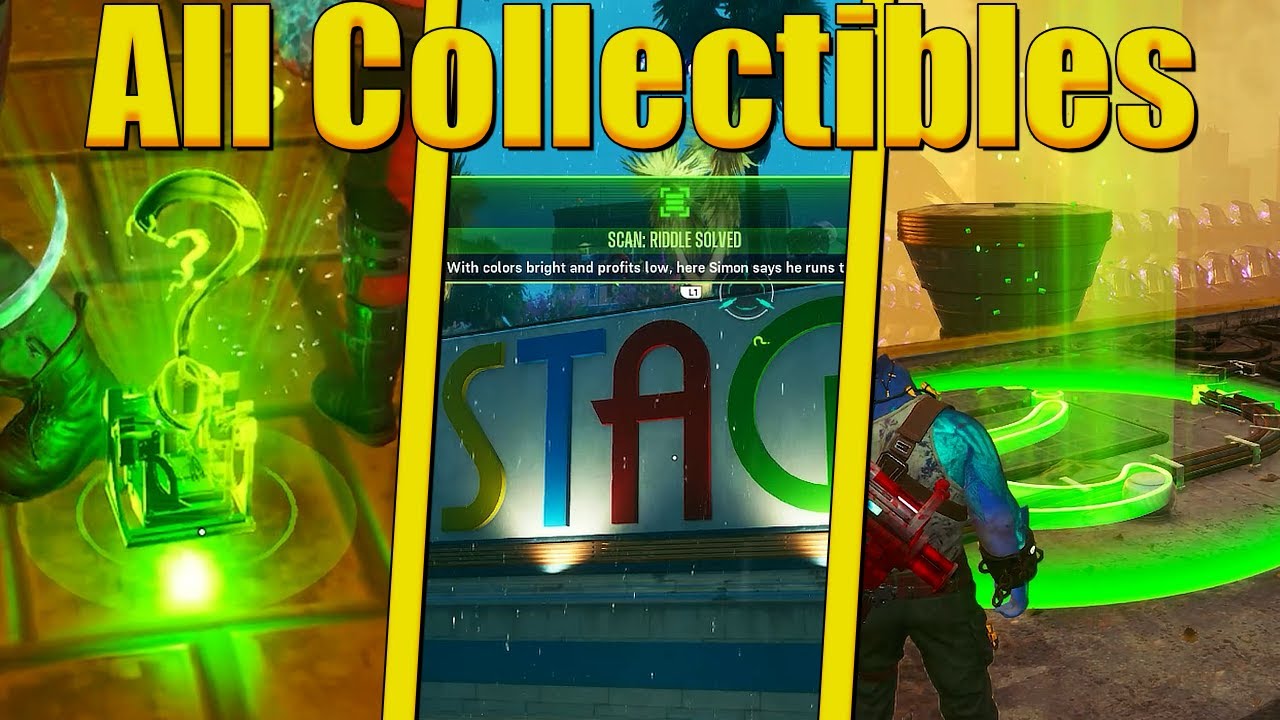 All Collectibles (Riddler Trophies, Scan Riddle, AR Challenge) Suicide Squad Kill the Justice League