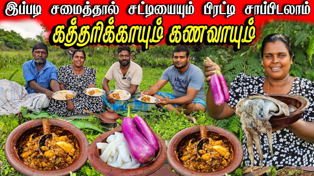 கணவாயும் கத்தரிக்காயும் பிரட்டல் | Our Village cooking | vanni vlog
