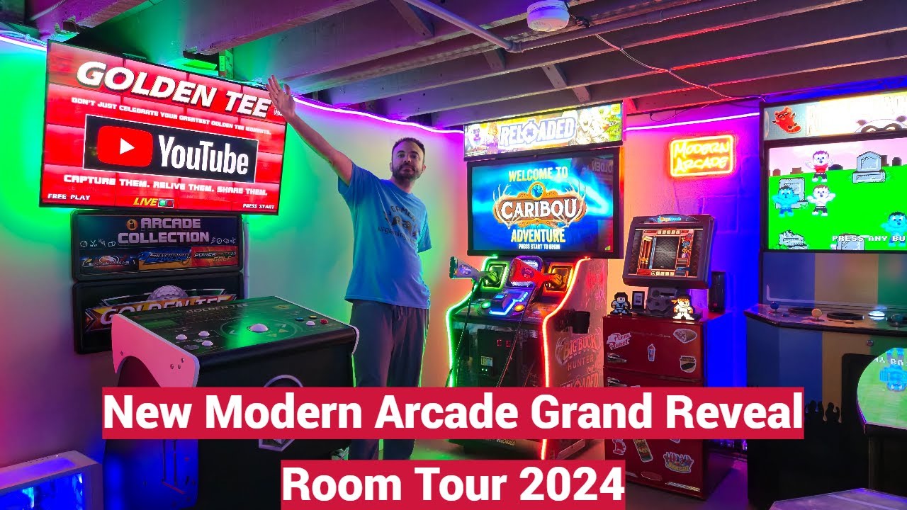 Современный аркадный тур 4K Room Tour 2024: настоящий пинбол, виртуальный пинбол, Golden Tee, Big...